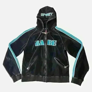 Vintage Miss Juliet Womens Hoodie Sweatshirt Black Blue Velour Embroidered XL